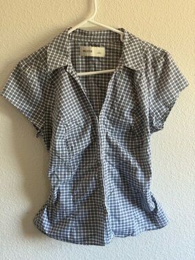 Hollister Navy & White Check Short-Sleeve Top